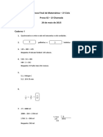 Prova Final de Matemática 1o Ciclo