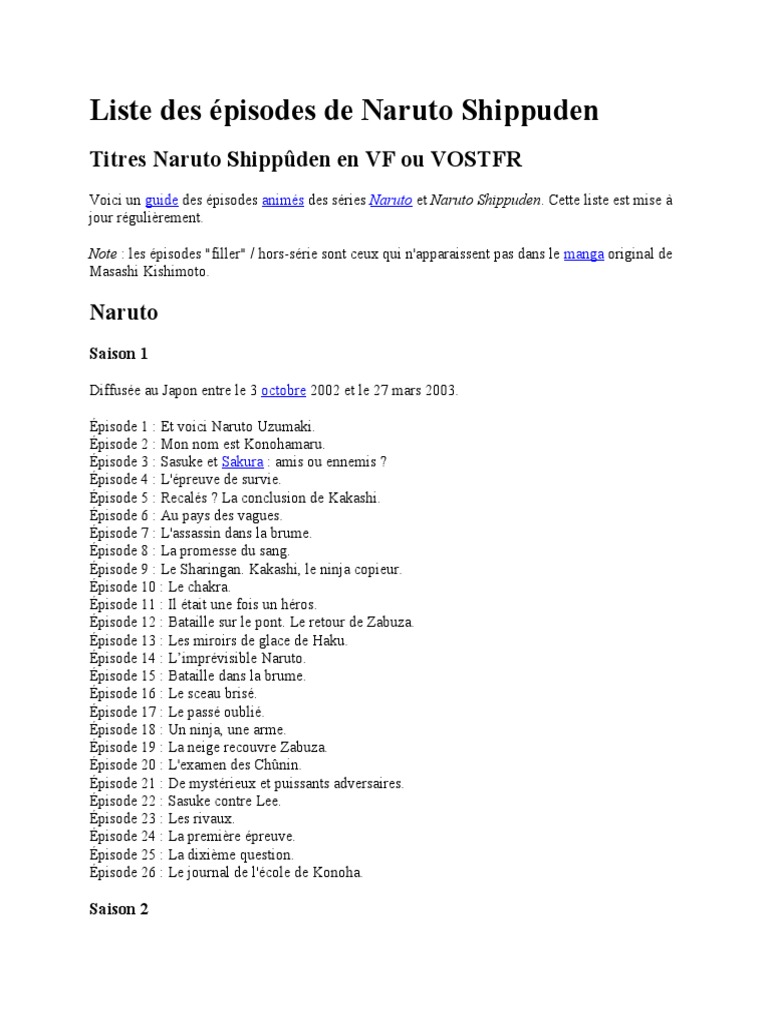 Liste Des Episode De Naruto Shippuden