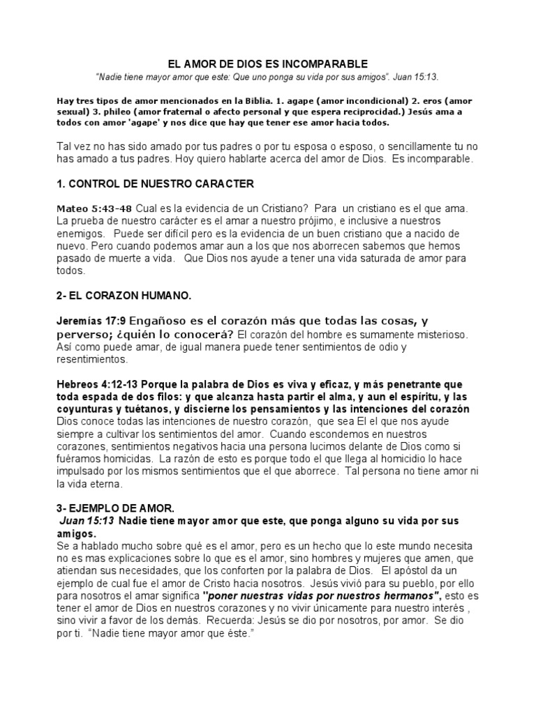 El Incomparable Amor de Dios | PDF | Amor | Oración
