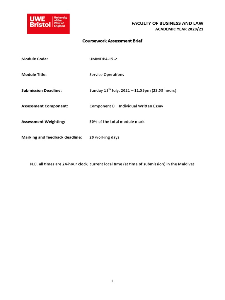 Service Operations Component B - Written Essay Assignment Brief 2021 ...