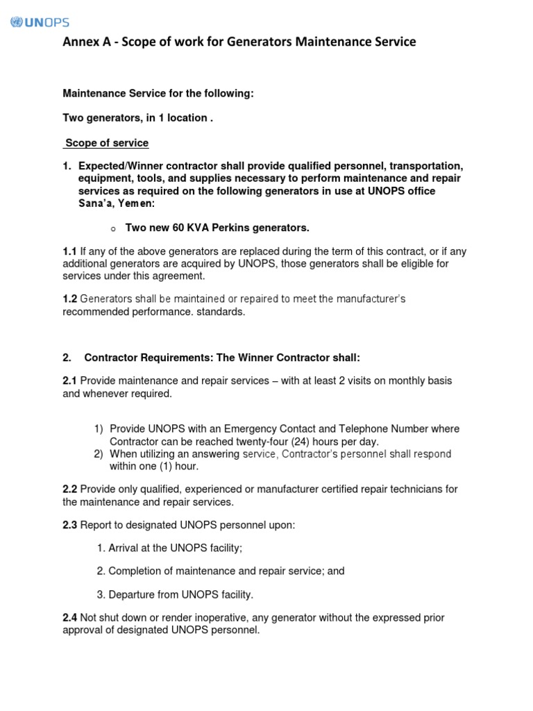 Generator Maintenance Service Scope | PDF | Oil | Mechanical Engineering