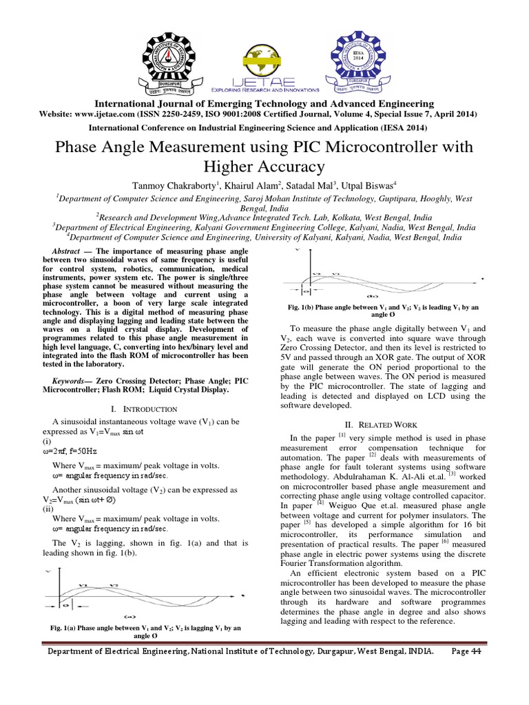 Digital Phase Angle Measurement System | PDF | Phase (Waves) | Detector ...