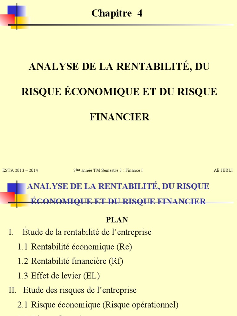 Chapitre 4 - Analyse de La Rentabilité, Du Risque Économique Et Du ...