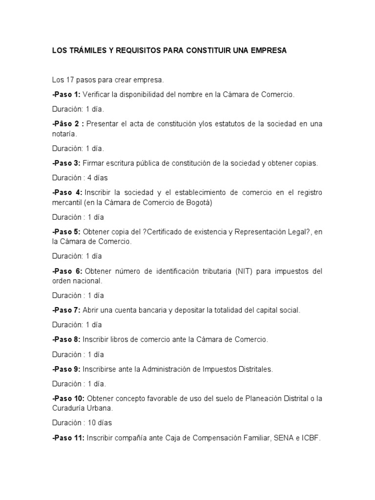 Los Trámiles y Requisitos para Constituir Una Empresa | PDF | Sociedad ...