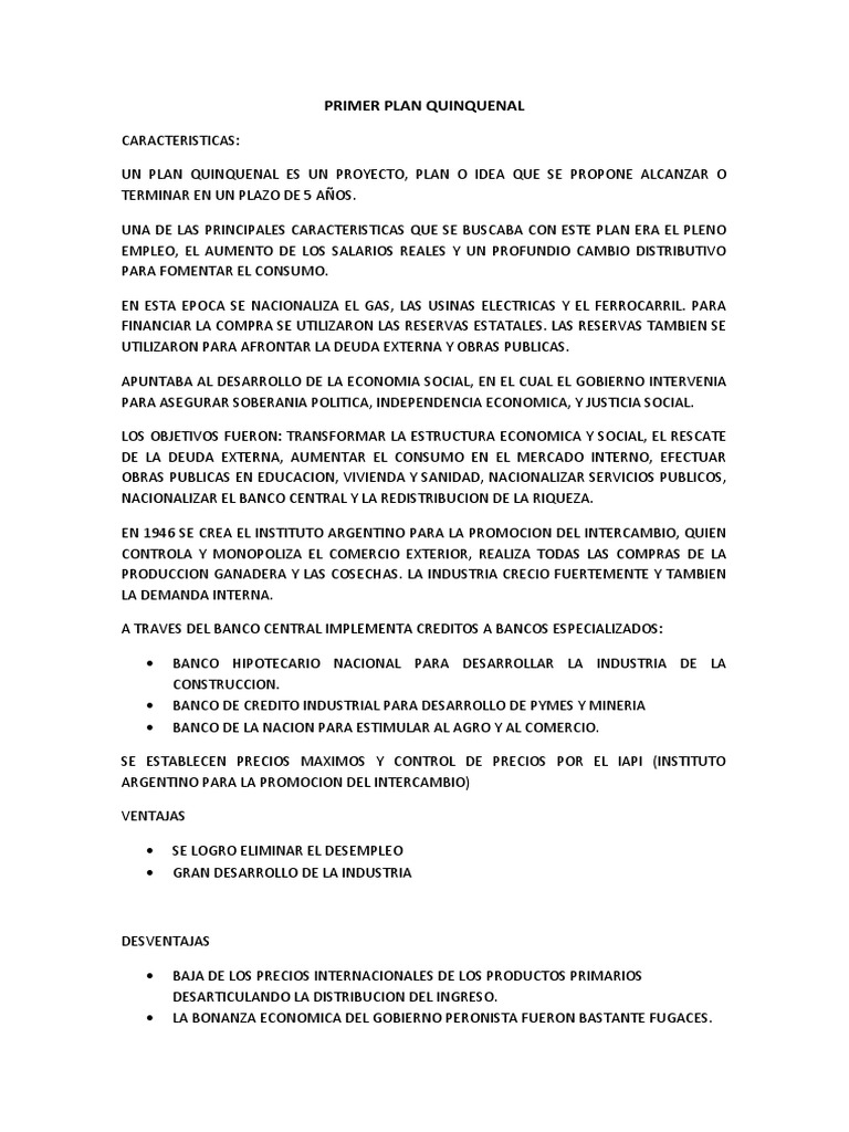 Primer Plan Quinquenal PDF Deuda Argentina