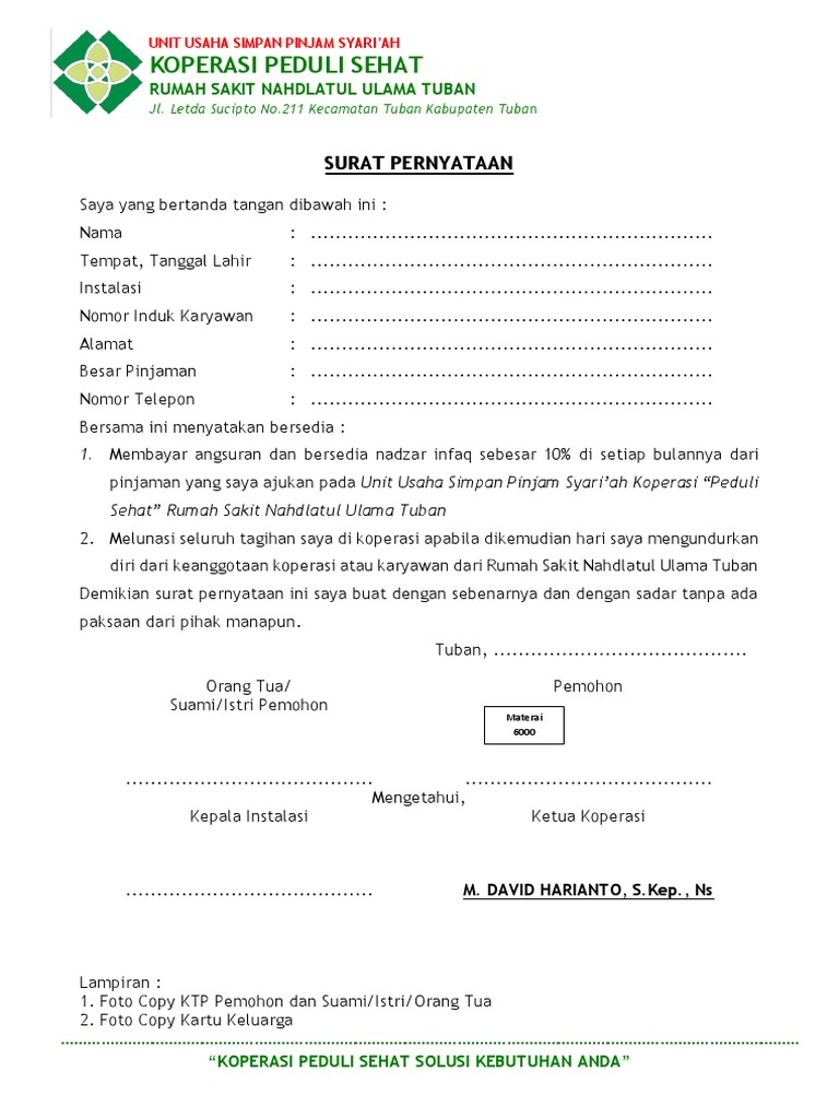 Surat Perjanjian Pinjaman Syari'ah Tuban | PDF
