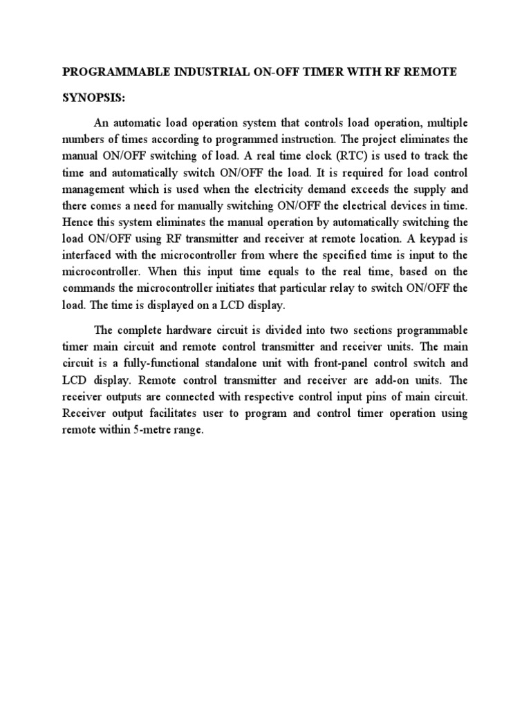 Programmable Industrial On-Off Timer With RF Remote Synopsis | PDF ...