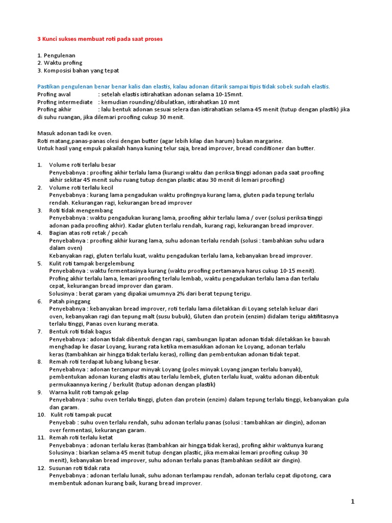 Tips Sukses Membuat Roti Empuk dan Mengembang | PDF | Memasak, Makanan ...
