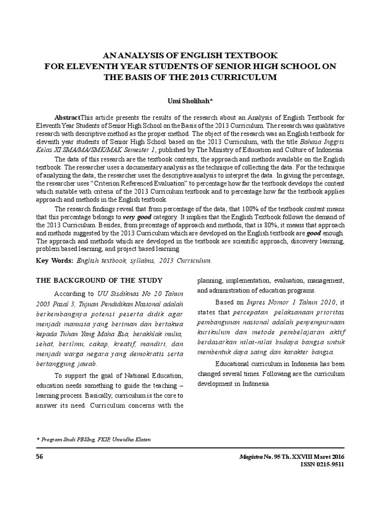 An Analysis of English Textbook For Eleventh Year Students of Senior ...