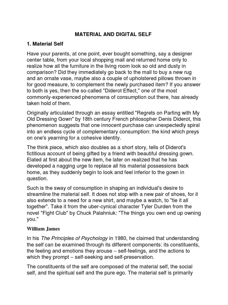 Material and Digital Self 1. Material Self: The Principles of ...