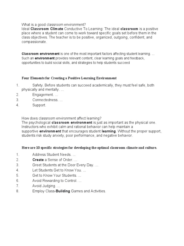 Creating a Positive Classroom Environment | PDF