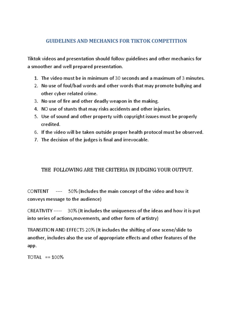 Guidelines and Mechanics For Tiktok Competition | PDF