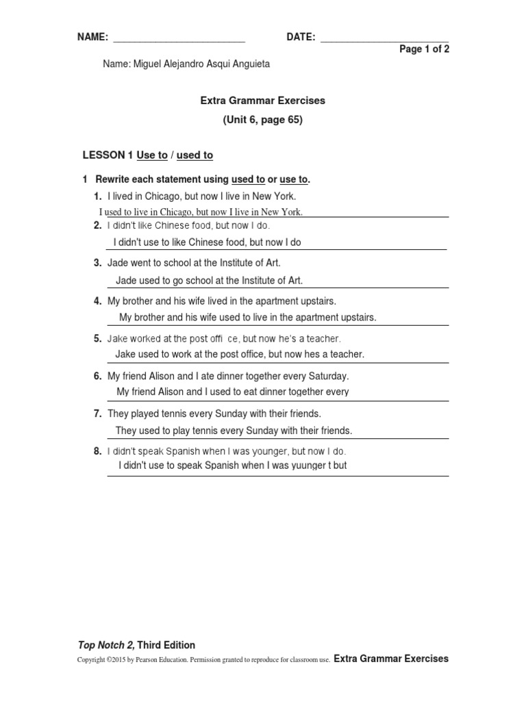 Extra Grammar Exercises Lesson 1 UNIT 6 | PDF | Information Appliances ...