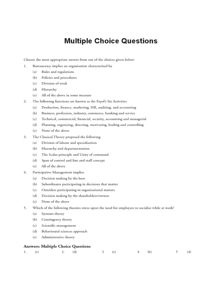 Management Theory MCQs and Answers | PDF | Career & Growth | Business