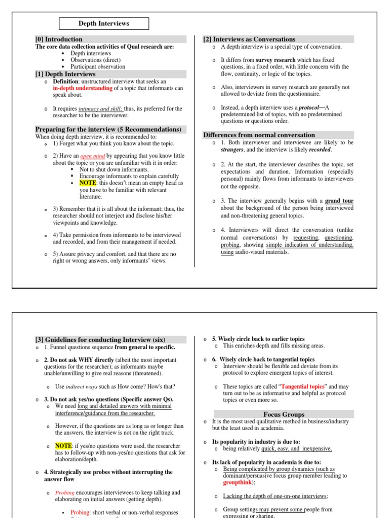Depth Interview Techniques for Qual Research | PDF | Interview | Focus ...