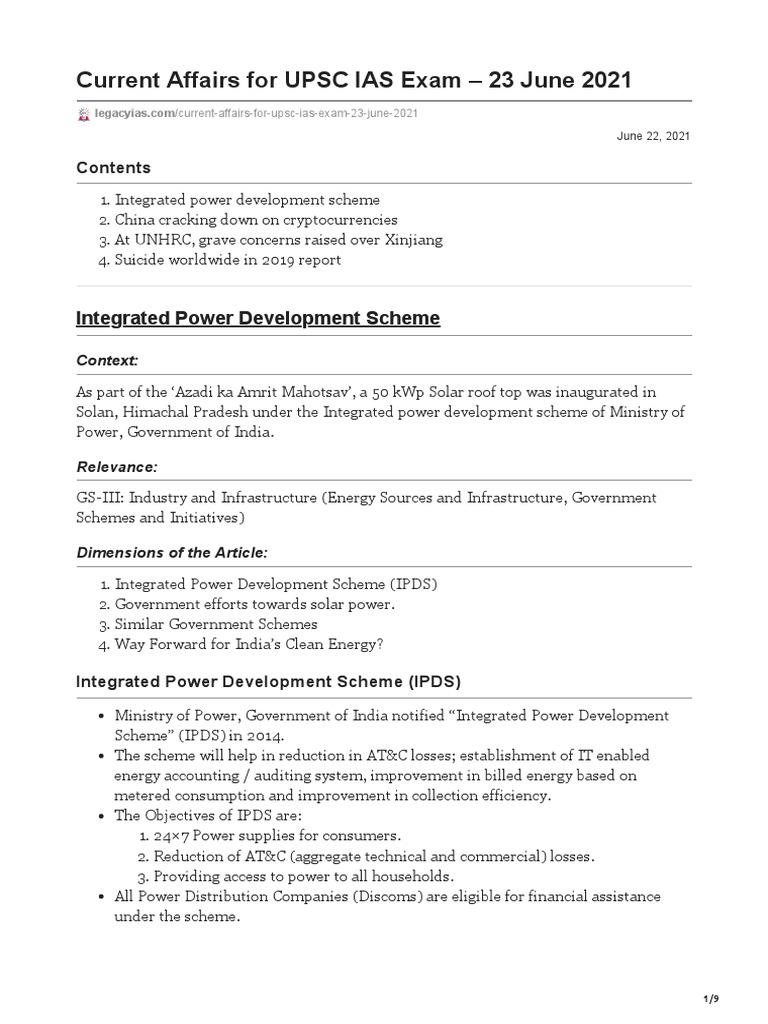 Current Affairs For UPSC IAS Exam 23 June 2021 | PDF