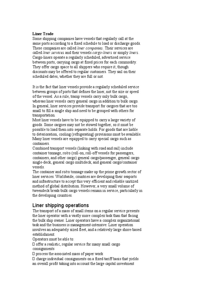 An InDepth Examination of Liner Shipping Operations, Bills of Lading, and Related Documentation