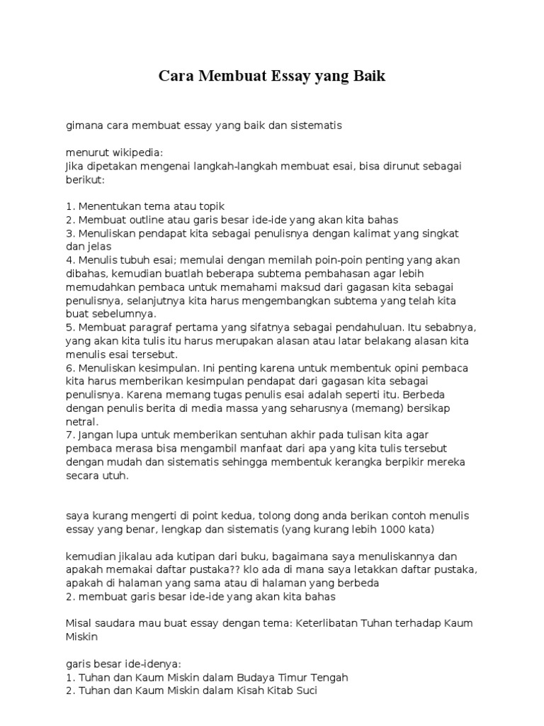 Gimana Cara Membuat Essay Yang Baik Dan Sistematis