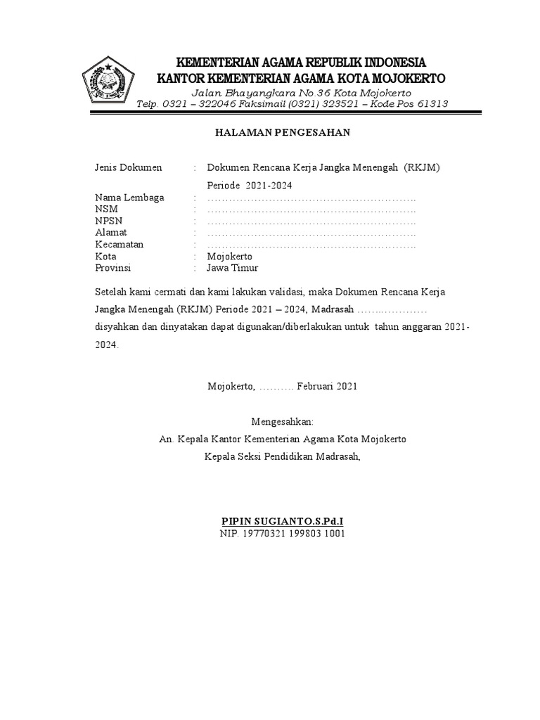 Lembar Pengesahan RKJM 2021-2024 | PDF | Seni