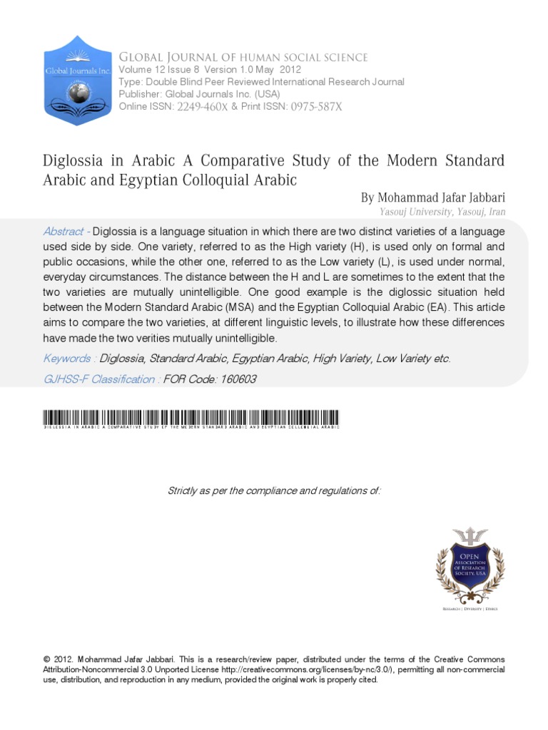 3 Diglossia in Arabic A Comparative Study | PDF | Arabic | Dialectology