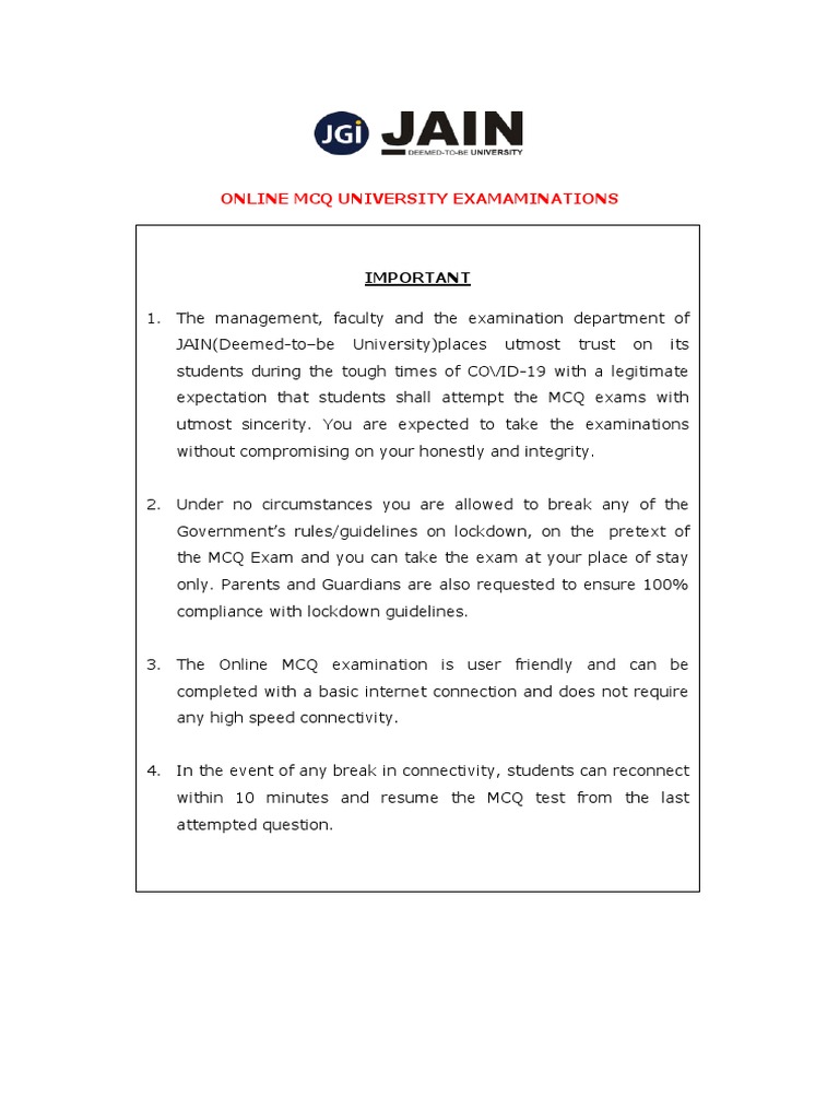 Online MCQ Exam Guidelines for Students | PDF | Multiple Choice ...