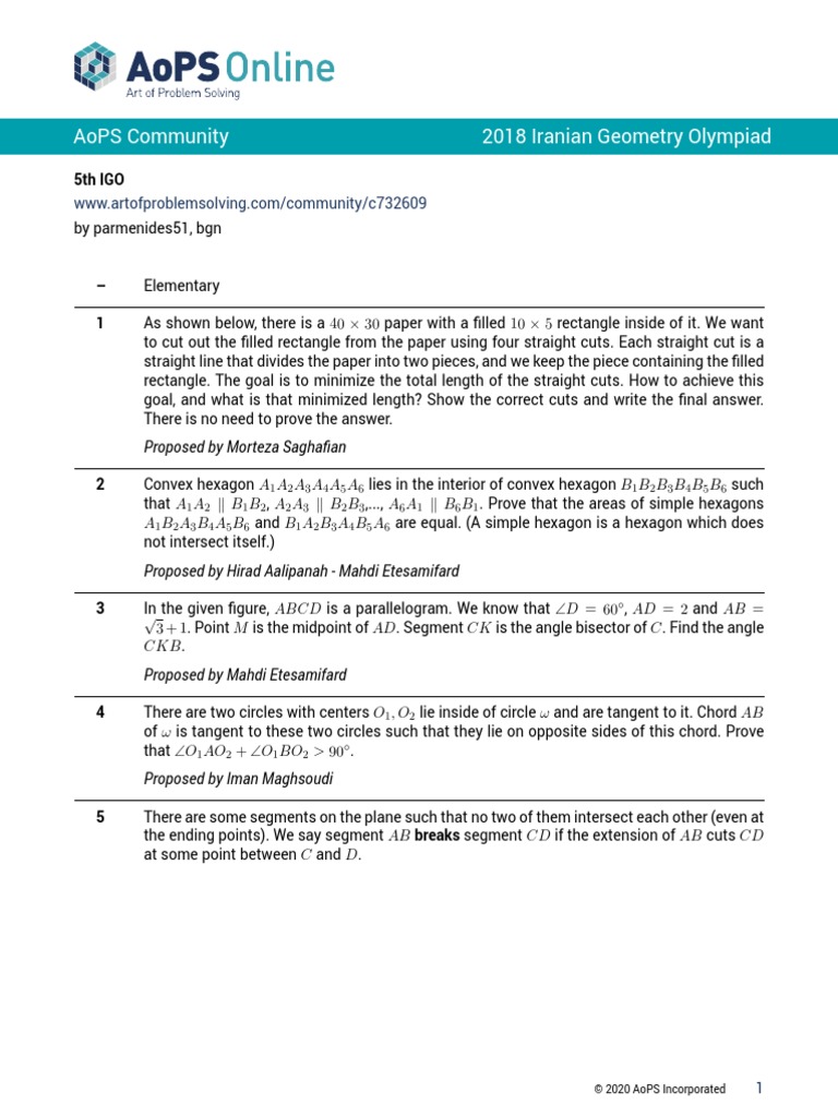 Aops Community 2018 Iranian Geometry Olympiad: 5Th Igo | PDF | Triangle ...