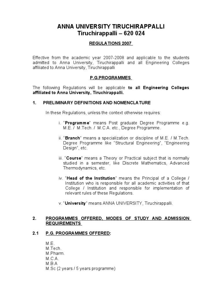 Anna University Trichy PG Courses Overview | PDF | Business