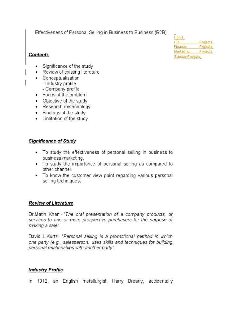 Effectiveness of Personal Selling in Business To Business | PDF | Sales ...