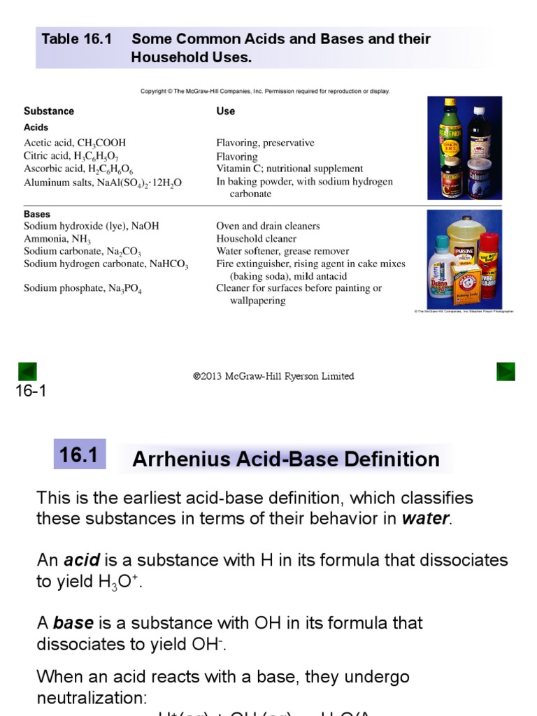Table 16.1 Some Common Acids and Bases and Their Household Uses PDF