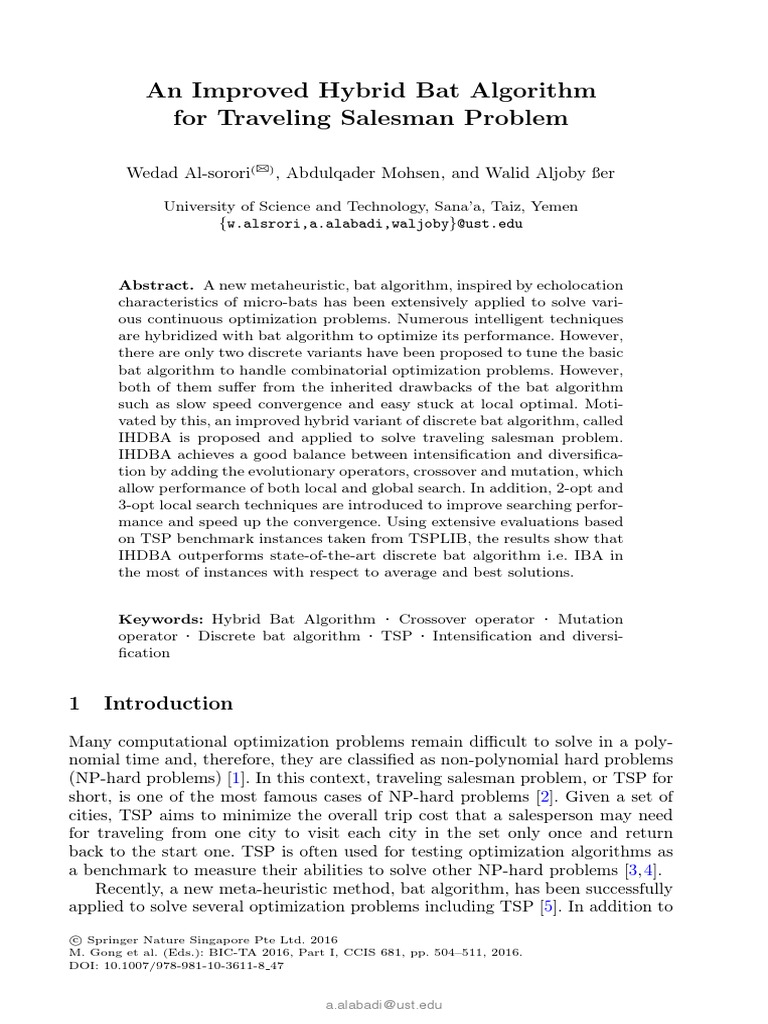 Improved Hybrid Bat Algorithm for TSP | PDF | Metaheuristic ...