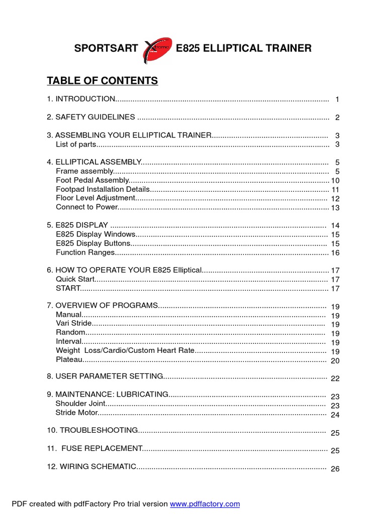 SportsArt E825 Elliptical PDF Screw Fuse (Electrical)
