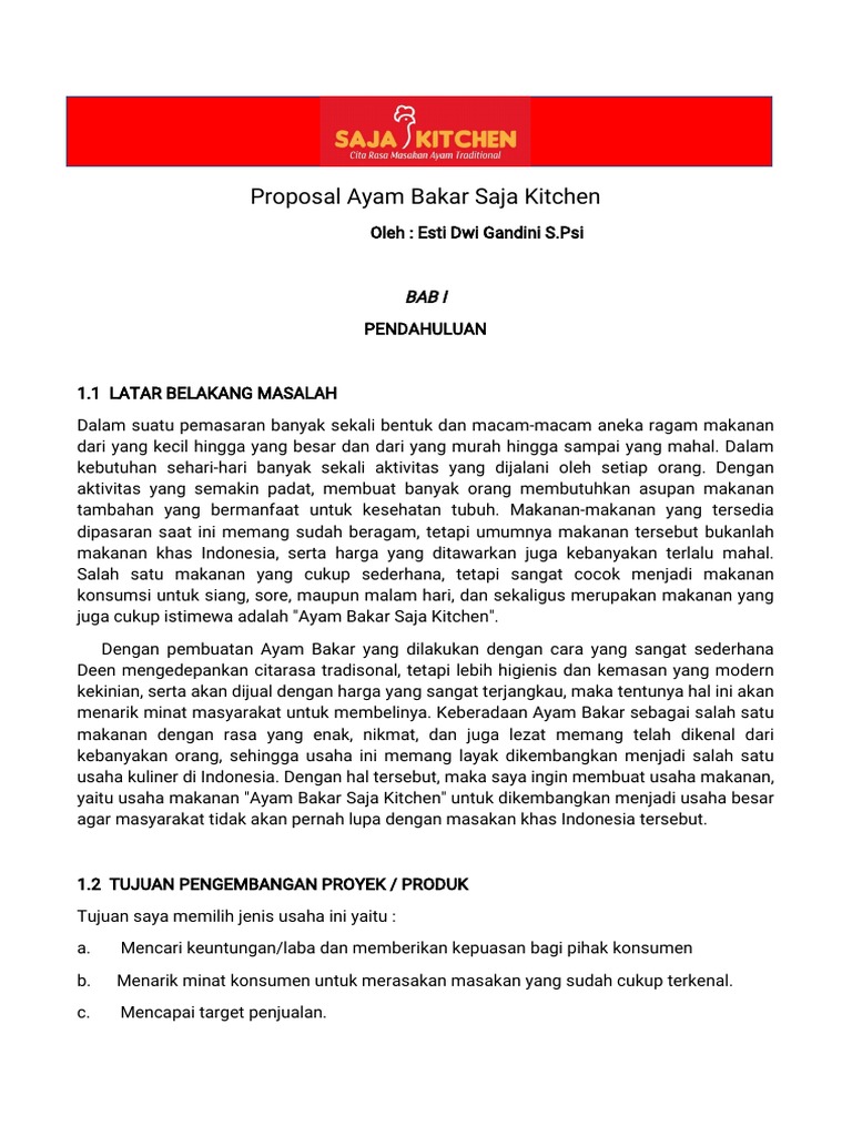 Proposal Ayam Bakar Saja Kitchen | PDF