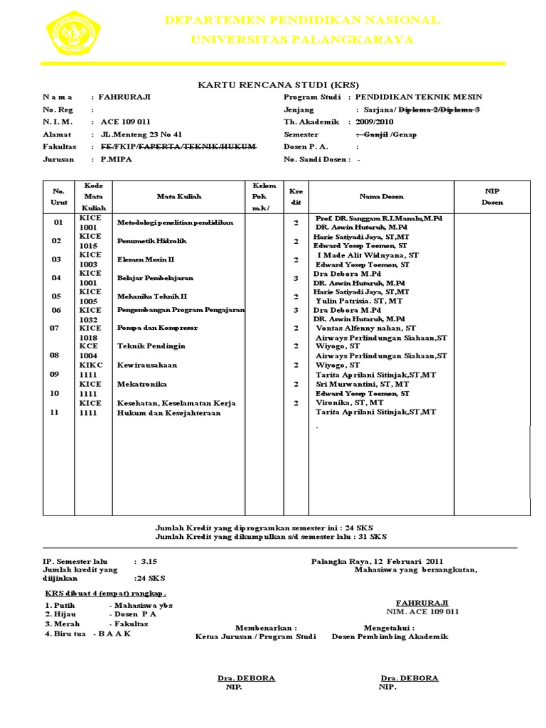 Kartu Rencana Studi Mahasiswa Teknik | PDF