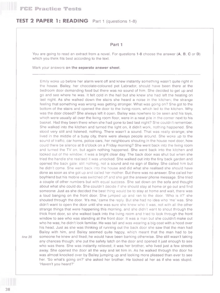 I FCE Practice T e STS Test 2 Paper 1 Reading PDF