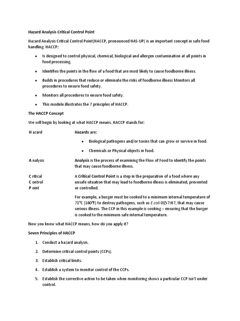 Understanding HACCP and Critical Control Points | PDF | Hazard Analysis ...