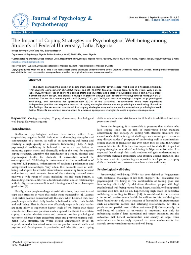 The Impact of Coping Strategies On Psychological Wellbeing Among ...