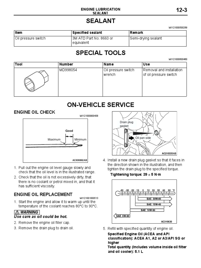 Engine Lubrication OnVehicle Service Procedures for Oil Pressure