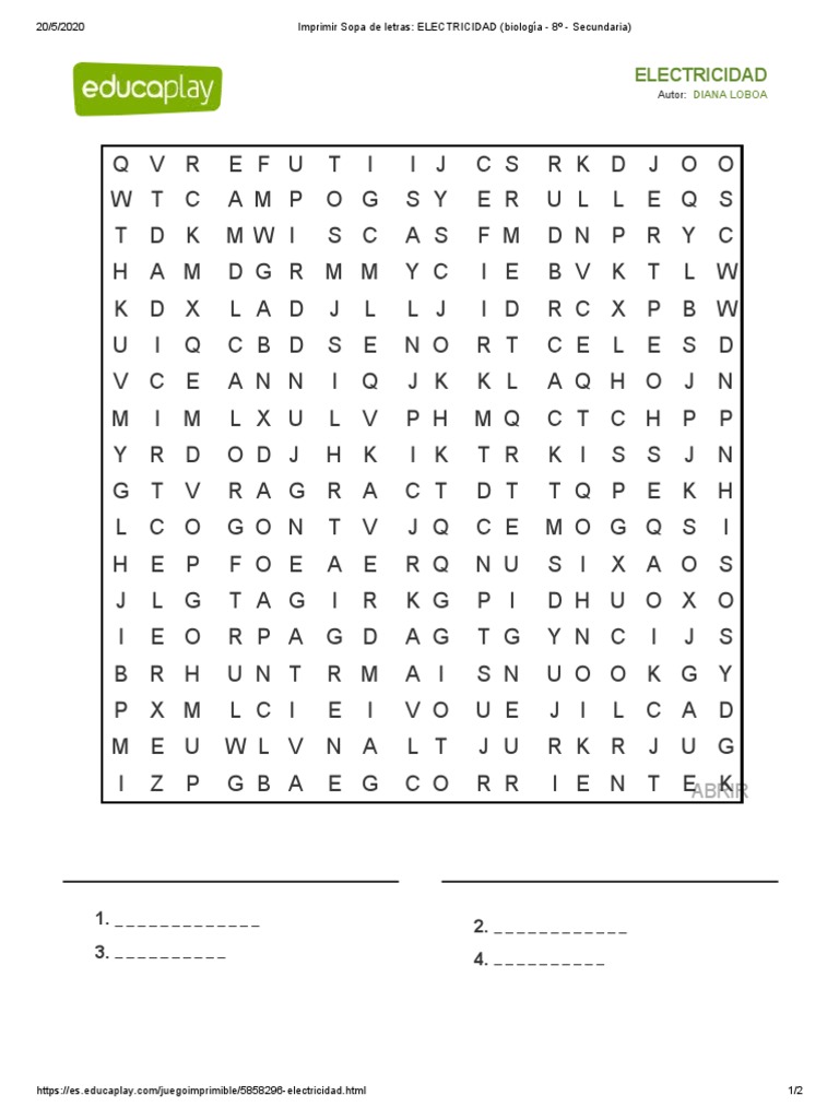 Sopa de Letras: Electricidad Secundaria | PDF | Entretenimiento ...