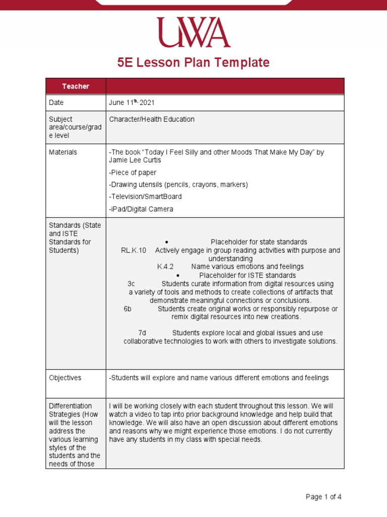 5E Lesson Plan: Exploring Emotions | PDF | Emotions | Lesson Plan
