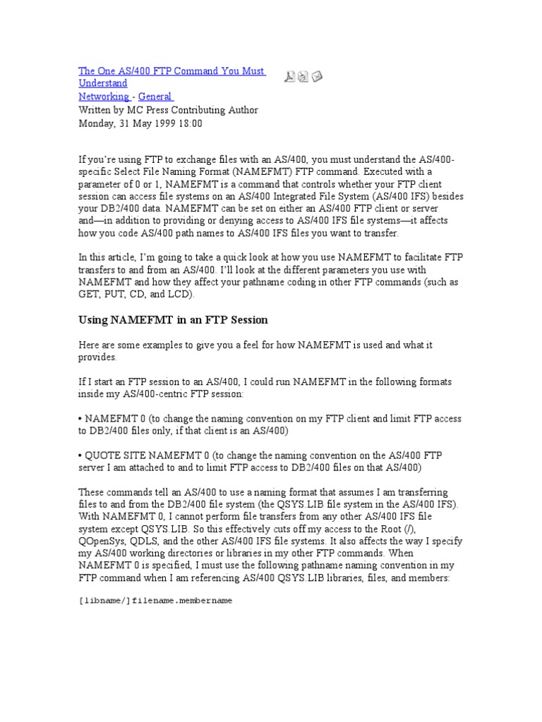 Understanding AS/400 FTP NAMEFMT Command | PDF | File Transfer Protocol ...