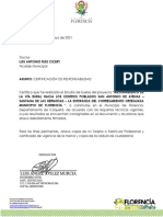 Certificación de responsabilidad para mejoramiento de vía rural en Florencia, Caquetá