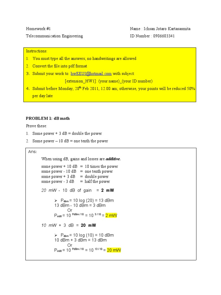 Telecommunication Exam: dB Math & Theory | PDF | Decibel | Frequency ...