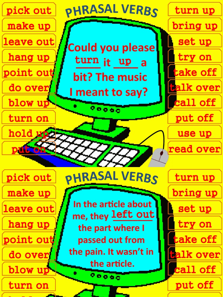 Phrasal Verbs Computer Game Template Oneonone Activities Reading