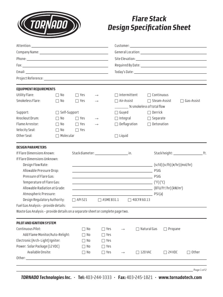 Spec Sheet - Flare Stack Design | PDF | Gases | Pressure