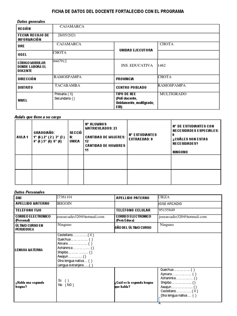 Ficha de Datos Docentes | PDF | Tableta | Educación primaria