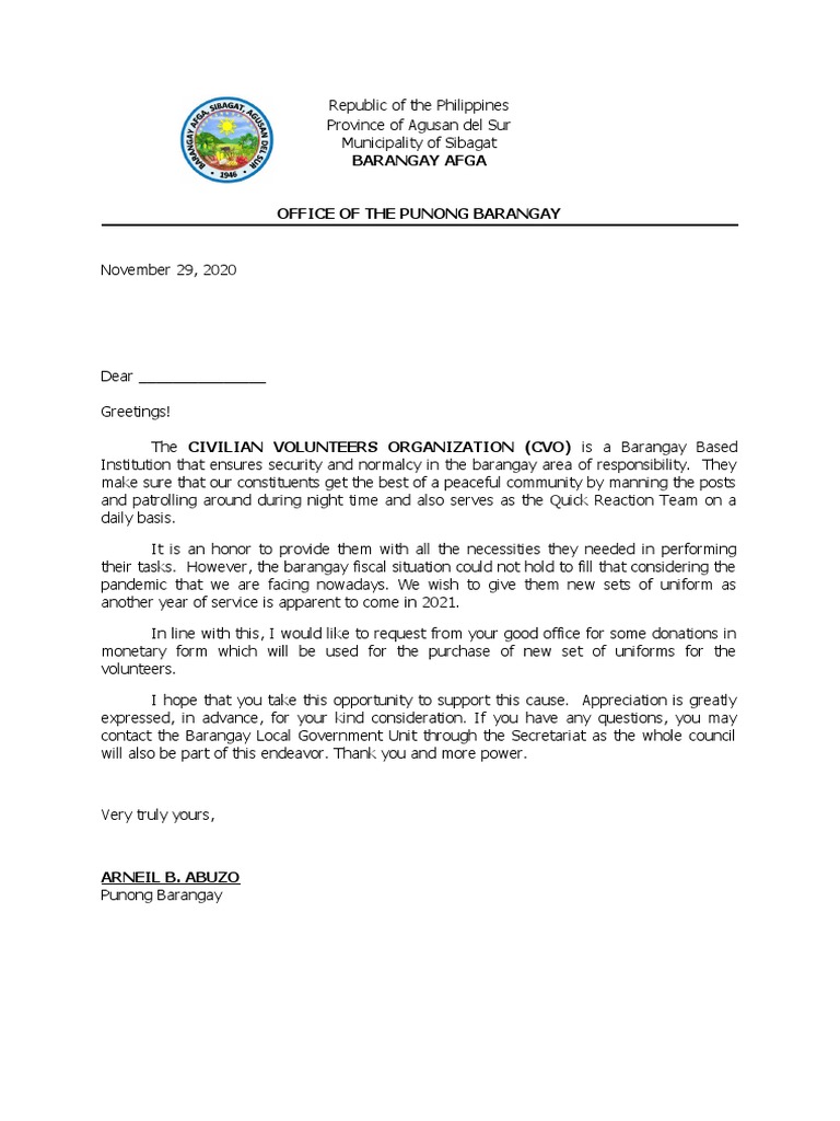 Request for Donations to Purchase New Uniforms for Civilian Volunteer