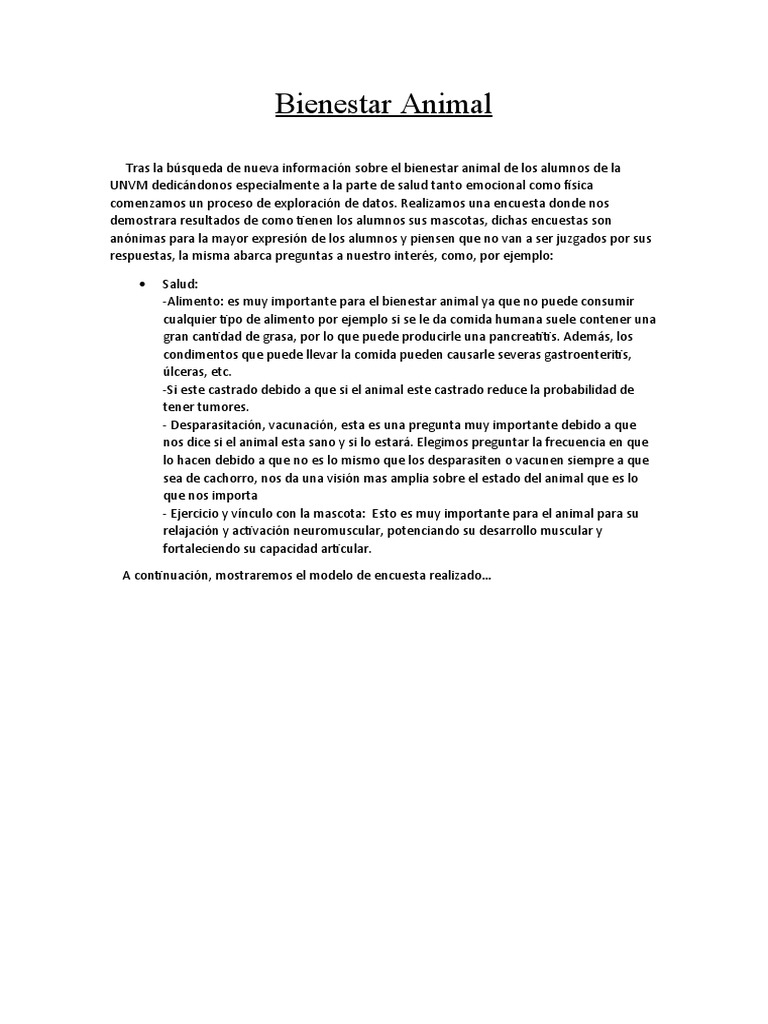 Bienestar Animal en Alumnos UNVM | PDF | Bienestar de los animales ...