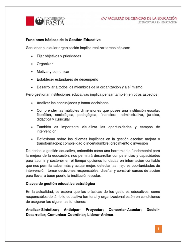 Funciones Clave en Gestión Educativa | PDF | Evaluación | Aprendizaje