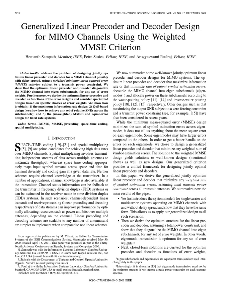 Generalized Linear Precoder and Decoder Design For MIMO Channels Using ...