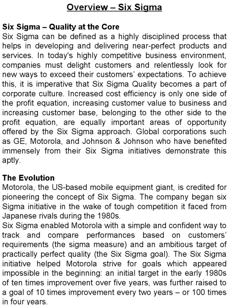 Six Sigma - Quality at The Core | PDF | Six Sigma | Strategic Management